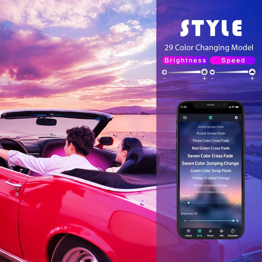 Bluetooth Car LED Strip Lights, Multi DIY Color Music under Dash Interior LED Lights with Sound Active Function