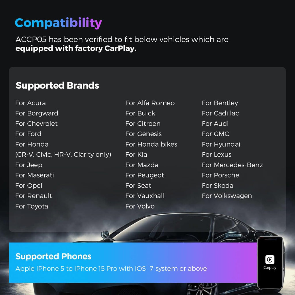 Wireless Adapter for Car Play, Wireless Activator Plug & Play for Iphone, Android Car Stereos Android Auto USB Dongle for Factory Installed Wired Car Play, ACCP05