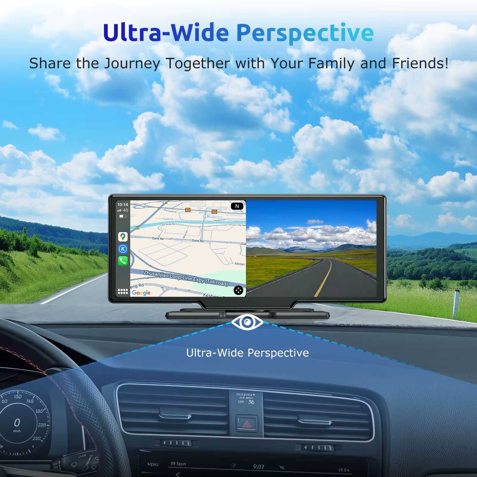 10.26" 4K HD Dash Cam IPS Touchscreen Car Stereo Rearview Wireless Carplay Android Auto Dual Len Recorder W /64G TF Card