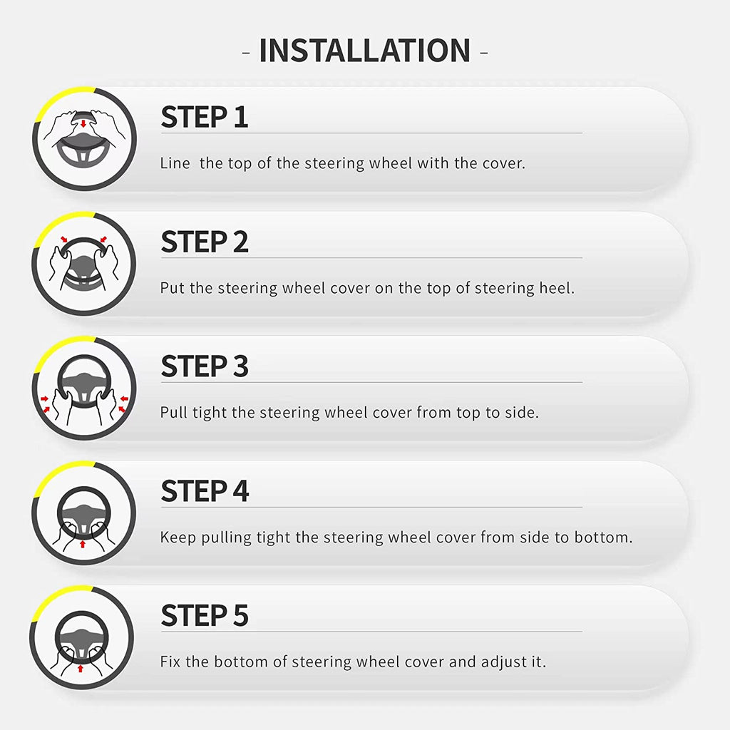 Microfiber Leather 15" Universal Fit Car Steering Wheel Cover, Elastic Breathable and Odorless, Black