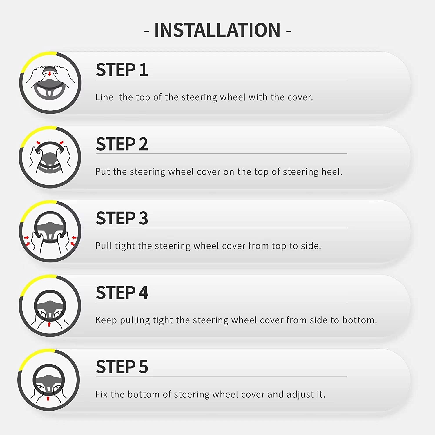 Microfiber Leather 15" Universal Fit Car Steering Wheel Cover, Elastic Breathable and Odorless, Black