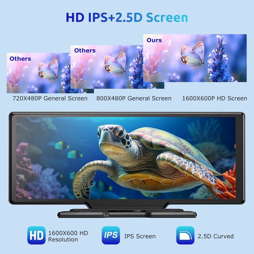 10.26" 4K HD Dash Cam IPS Touchscreen Car Stereo Rearview Wireless Carplay Android Auto Dual Len Recorder W /64G TF Card