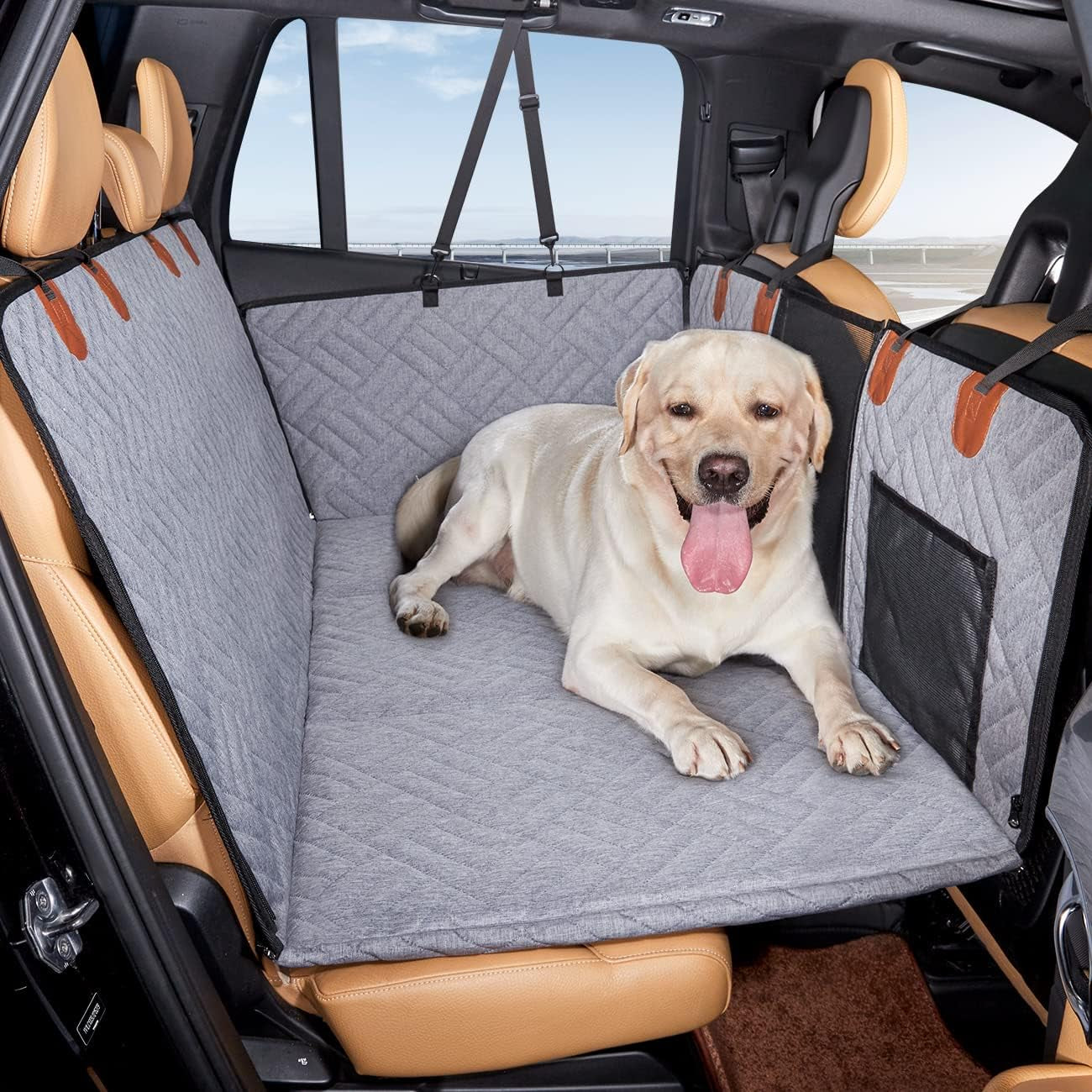 Back Seat Extender for Dogs,Dog Car Cover Bed Inflatable Camping Air Mattress,Dog Hammock Travel Bed,Non Mattress SUV Truck (Grey) (-1)