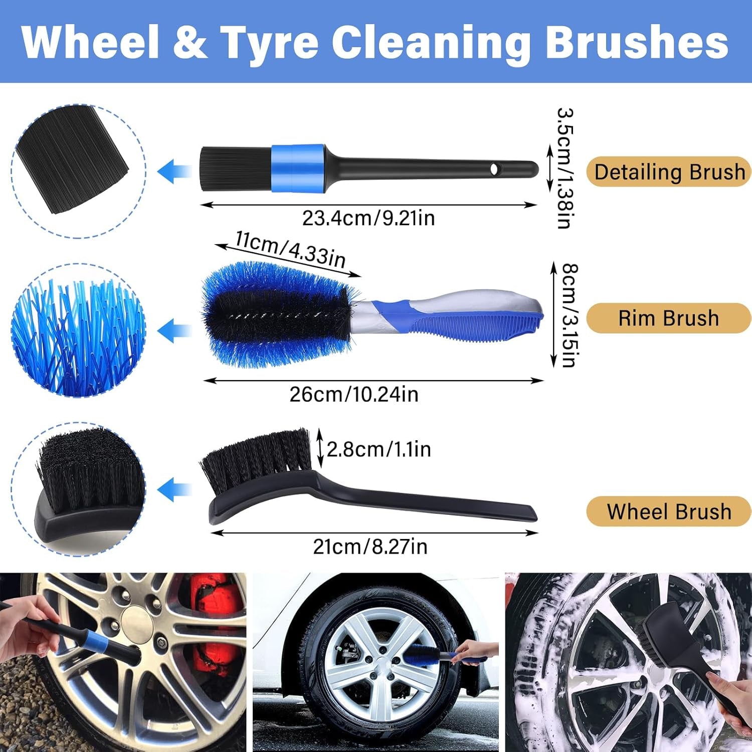 Car Cleaning Kit, 16PCS Exterior and Interior Car Washing Products, Wheel Brush, Bucket, Air Vent Brush, Washing Gloves, Sponges, Window Scraper, Duster, Detail Brush