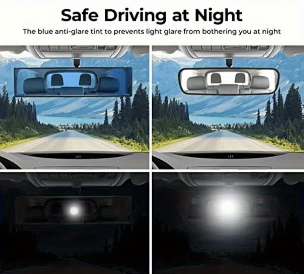 Ultra-Wide HD Panoramic Rearview Mirror – Anti-Shake, Anti-Splash, Easy-Install Interior Car Mirror