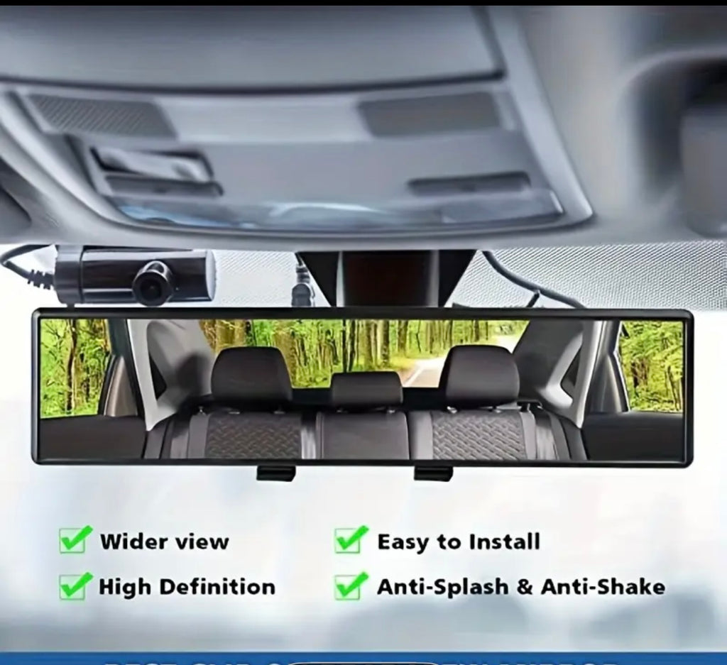 Ultra-Wide HD Panoramic Rearview Mirror – Anti-Shake, Anti-Splash, Easy-Install Interior Car Mirror