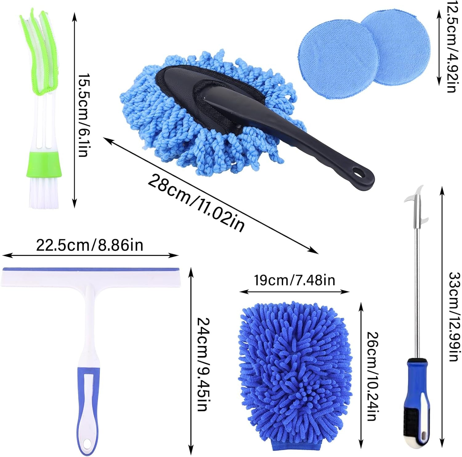 Car Cleaning Kit, 16PCS Exterior and Interior Car Washing Products, Wheel Brush, Bucket, Air Vent Brush, Washing Gloves, Sponges, Window Scraper, Duster, Detail Brush