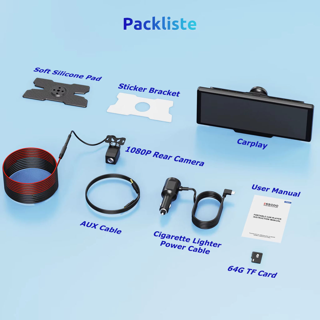 10.26" 4K HD Dash Cam IPS Touchscreen Car Stereo Rearview Wireless Carplay Android Auto Dual Len Recorder W /64G TF Card